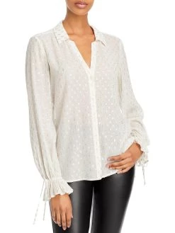 Paige Alinah Womens Sheer Metallic Button-Down Top