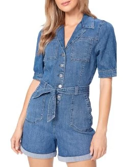 Paige Mayslie Womens Denim Button Front Romper