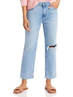 Paige Noella Womens High Rise Destructed Straight Leg Jeans