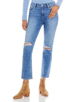Paige Amber Womens Mid-Rise Destroyed Ankle Jeans