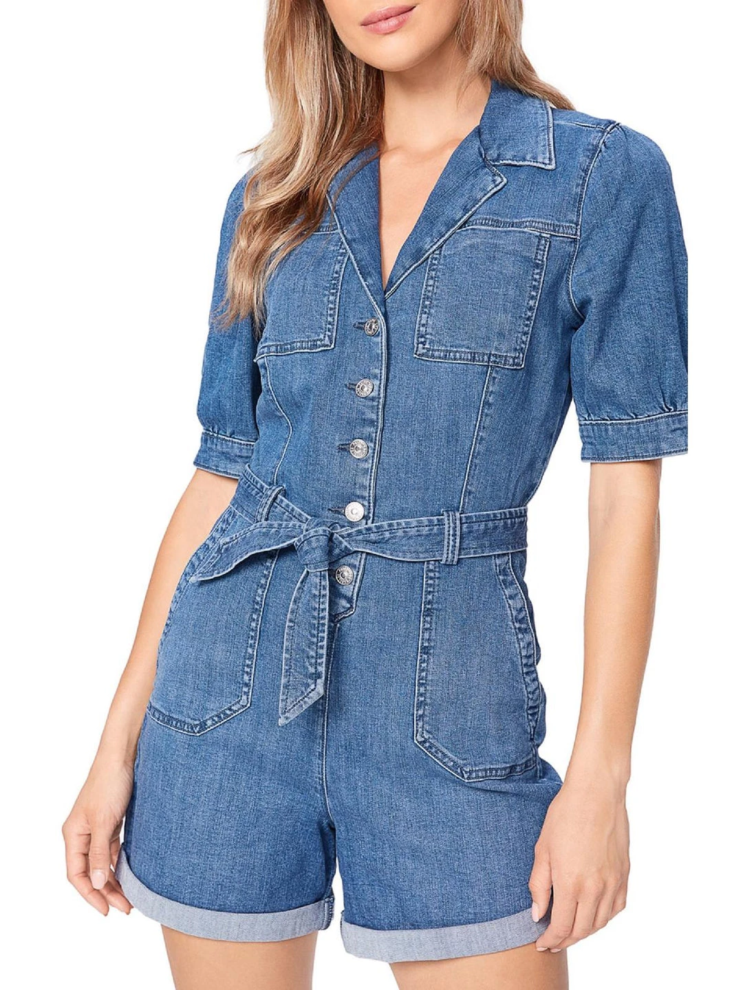 Paige Mayslie Womens Denim Button Front Romper - Image 3