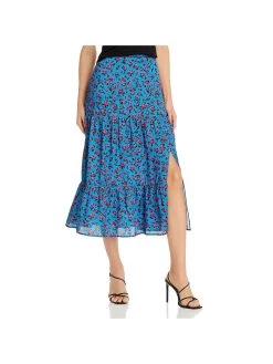 Paige Bestia Womens Flower Print Tiered Midi Skirt