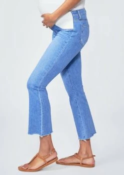 Paige Maternity Colette Crop Flare in Folk Distress W/ Freehand Hem for women