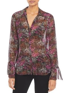 Paige Abriana Womens Silk Sheer Button-Down Top