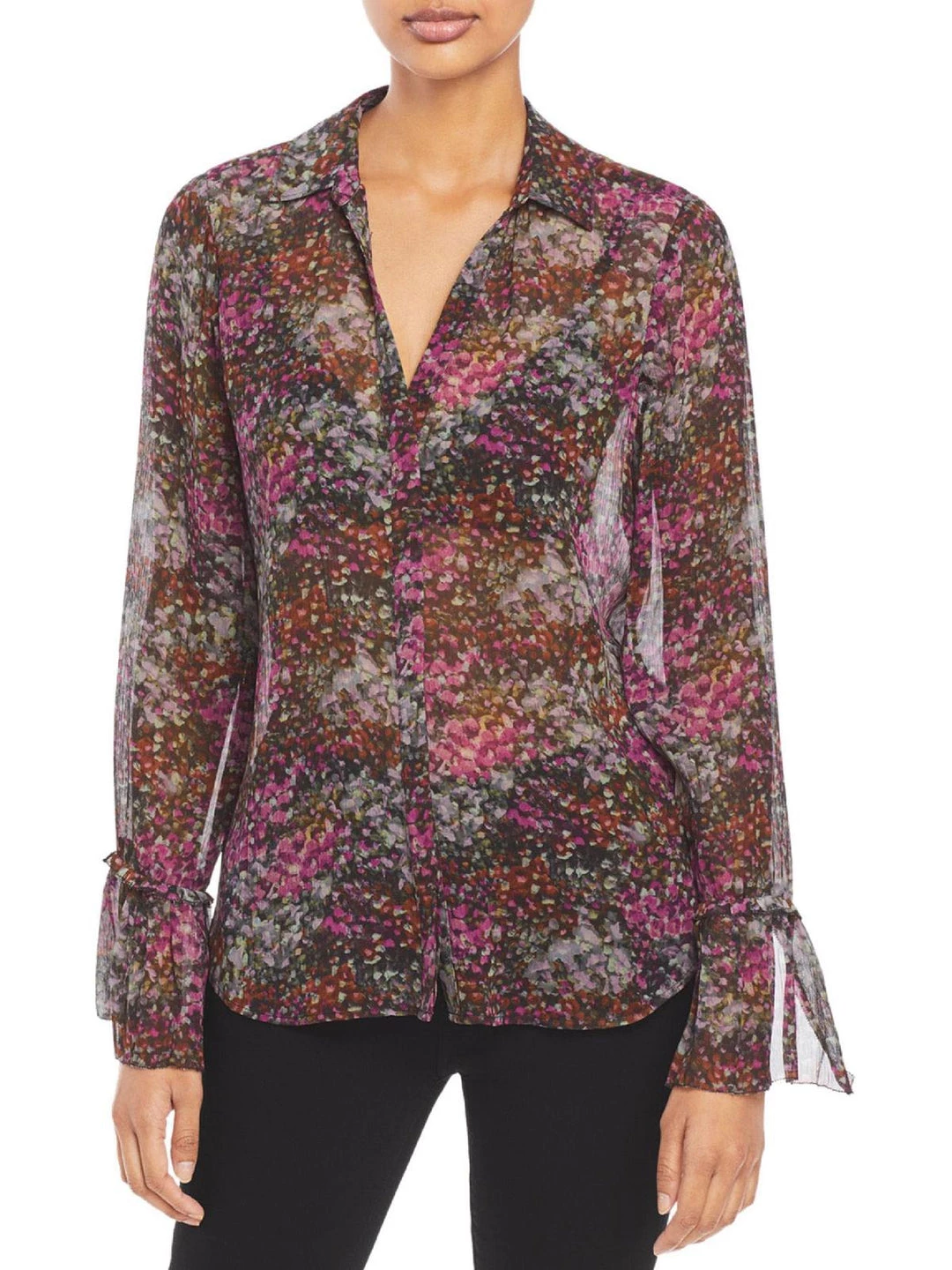 Paige Abriana Womens Silk Sheer Button-Down Top