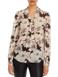 Paige Womens Sheer Floral Print Button-Down Top
