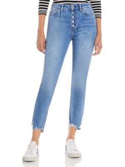 Paige Sarah Womens Distressed Button Fly Slim Jeans
