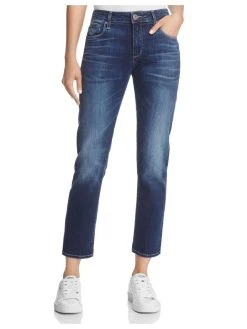 Paige Brigitte Womens Mid-Rise Dark Wash Cropped Jeans