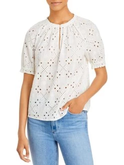 Paige Brynne Womens Eyelet Embroidered Pullover Top